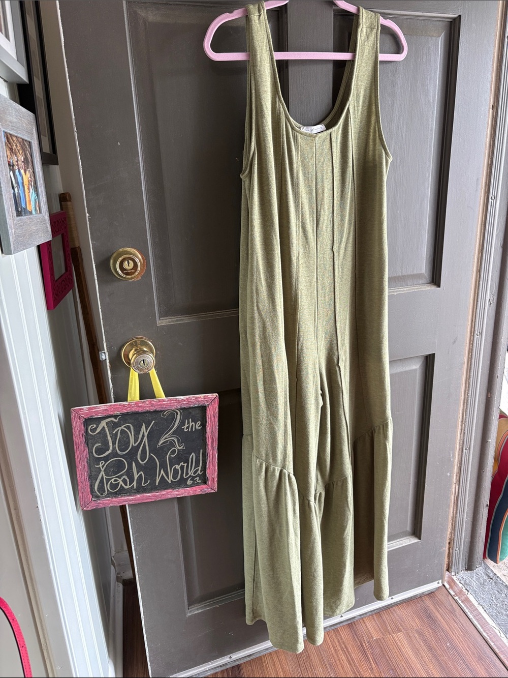 Olive Green Sleeveless Maxi Jumpsuit EUC